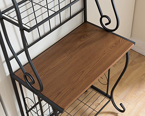 Kings Brand 5-Tier Kitchen Storage Bakers Rack - Stylish Black/Walnut Organizer for Plates, Canisters, and Freshly Baked Delights