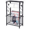 Metal Scroll Design Bathroom Storage Table Shelf with Toilet Paper Dispenser and Magazine Basket