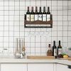 SONGMICS Wall-Mounted Wine Rack, Bamboo Bottle and Glass Holder