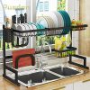 Dish Drying Rack Over Sink, Drainer Shelf for Kitchen Supplies Storage Counter Organizer Utensils Holder Stainless Steel Display- Kitchen Space Save Must Have (Sink size ≤ 32 1/2 inch, black)