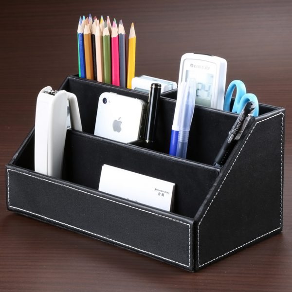 HIPSTEEN 5 Compartment PU Leather Desk Organizer Pen Business Cards