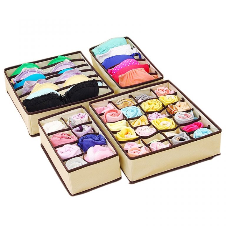 ALGHLH 4Pc Underwear Bra Organizer Storage Box 2 Colors Beige/Rose Drawer Closet Organizers Boxes For Underwear Scarfs Socks Bra