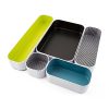 Three By Three Seattle Drawer Organizer Pack of 5, 2", Spring Green/Black/Sky Blue/Stripes (52292)