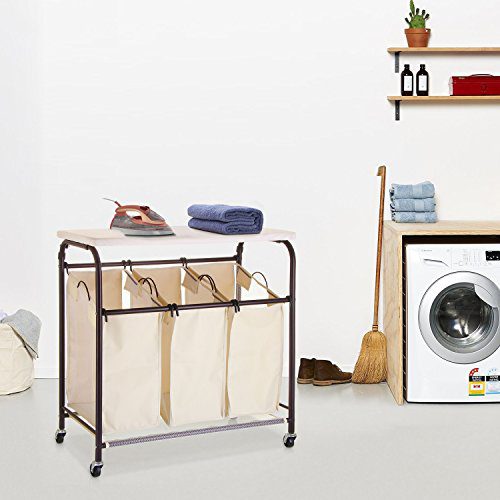 Ollieroo Classic Rolling Laundry Sorter Cart Heavy Duty 3 Bags Laundry Hamper