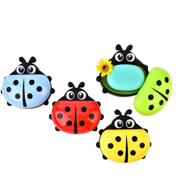 FHEAL Cute Ladybug Soap Box Bathroom Drain Soap Holder Kitchen Sponge