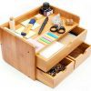100% Natural Bamboo Wood Shelf Organizer for Desk with Drawers