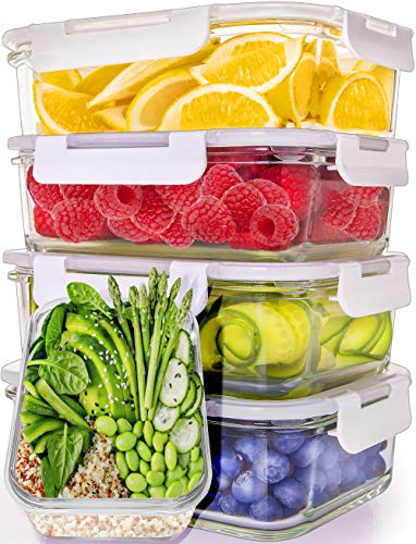 Glass Meal Prep Containers [5-Pack,30oz] - Glass Food Storage Containers with Lids - Glass Storage Containers with Lids - Lunch Containers Airtight - Food Prep Containers BPA Free - Glass Containers