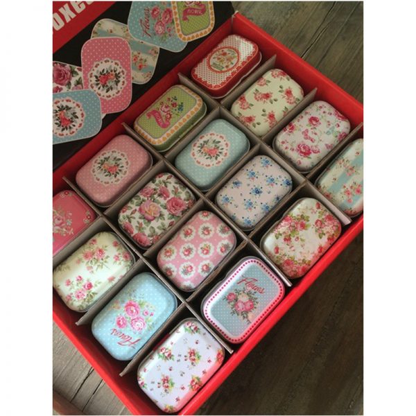 32pcs/lot Vintage Flower Printing Mini Tin Box for Jewelry Wedding Favor