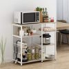 Mr IRONSTONE Kitchen Baker's Rack Utility Storage Shelf Microwave Stand 3-Tier+3-Tier Table for Spice Rack Organizer Workstation (35.5" Light Beige)