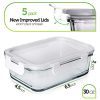 Glass Meal Prep Containers - 5-Pack 30oz 1 Compartment Glass Food Storage Set for Healthy Portion Control, Oven-Safe & Leakproof