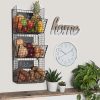 Premium 3-Tier Wall Mounted Hanging Wire Baskets with Chalkboards - High-Grade Black Iron - Ideal for Fruit or Produce Storage, Bathroom Towel Rack - Rustic Country-Style Organizer