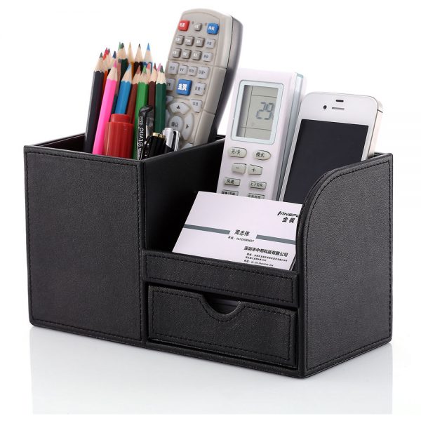 Full PU Leather Pen Pencil Box Holder Case Desk Stationery Organizer Storage