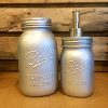 4 Piece Silver Mason Jar Desk Set, Silver mason jar bathroom set