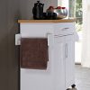 Hodedah Kitchen Island with Spice Rack, Towel Rack & Drawer, White