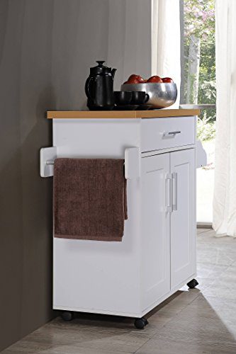 Hodedah Kitchen Island with Spice Rack, Towel Rack & Drawer, White