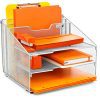 Desk Wiz Desk Organizer File Folder Holder All-in-One with Non-Slip Rubber Feet Silver Metal Mesh Office Desktop Supplies Accessories Organizer | Includes 3 Sticky Note Pads and 3 File Folders