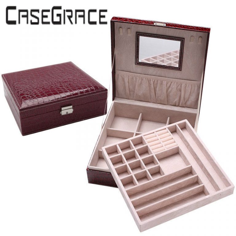 Rectangle Pu Leather Luxury Jewelry Storage Box Casket Quickdone Multideck Desk Organizer With Mirror One Piece Free Shipping