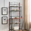 Kings Brand 5-Tier Kitchen Storage Bakers Rack - Stylish Black/Walnut Organizer for Plates, Canisters, and Freshly Baked Delights