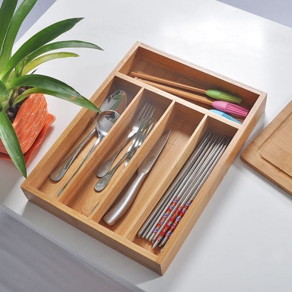 Expandable Bamboo Cutlery Organizer Eco Kicthen Storage Box Adjustable