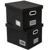 SUPERJARE Updated File Box for Hanging Files | Set of 2 | Storage Office Box with Durable MDF Board & Linen Fabric | File Storage Organizer for Letter/Legal | Black