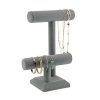 7TH VELVET 2 Tiers Grey Velvet Jewelry Tower Bracelet Holder Jewelry Display Stand Thin Rod Desktop Jewelry Organizer T-Bar Bracelet Necklace Jewelry Display Stand for Home Organization