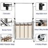 Bonnlo 4-Bag Rolling Laundry Sorter with Adjustable Hanging Bar, Chrome/Beige