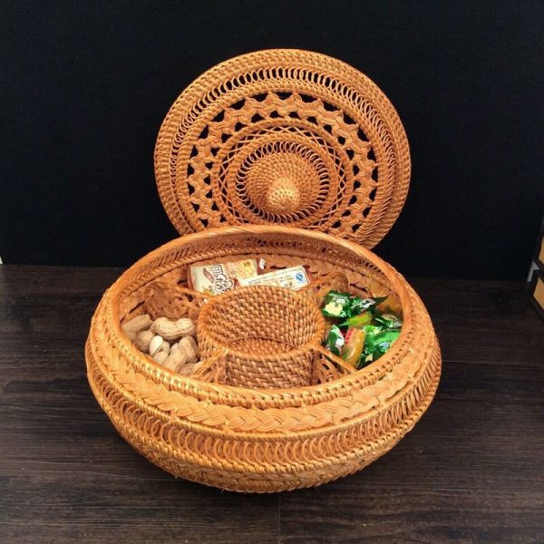 Vietnam Autumn Rattan Tea Tin Box - Hand-Woven Storage for Snacks, Pastries, and More