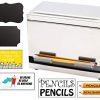 2Fold Supply Stainless Steel Pencil Dispenser - For Bulk Pencil Storage and Dispensing - Custom Pencil, Inspirational, Classroom and Chalkboard Marker Labels Included - Holds up to 200 Pencils