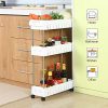 3 Tier Slim Storage Cart Mobile Shelving Unit Slide Out Storage Tower for Kitchen Bathroom Laundry Room Narrow Places(White)
