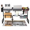 Dish Drying Rack Over Sink Display Stand Drainer Stainless Steel Kitchen Supplies Storage Shelf Utensils Holder (Black)