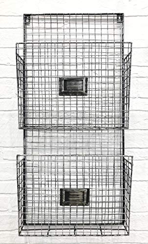 Two Tier Wall File Holder – Durable Pewter Metal Rack with Spacious Slots for Easy Organization, Mounts on Wall and Door for Office, Home, and Work – by Designstyles