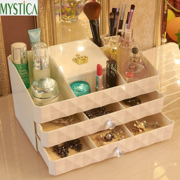 NEW MYSTICA ABS Three layer Plastic Makeup Drawers Storage Box Jewelry