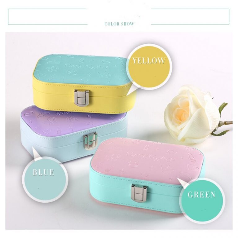 Candy Color PU Jewelry Storage Box Luxury Jewel Case With Mirror Leather Make Up Box Birthday Gift 1 Piece Free Shipping