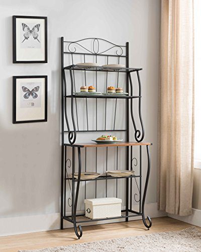 Kings Brand Furniture Black/Walnut 5-Tier Kitchen Storage Bakers Rack