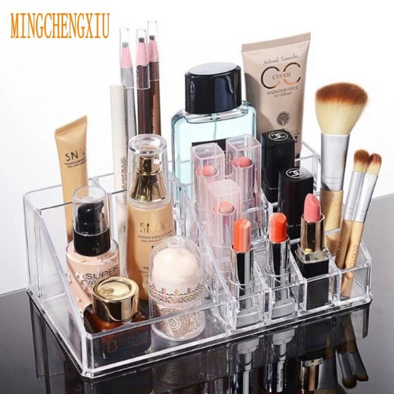 16 Slots Desktop makeup cases Transparent Acrylic Crystal Cosmetic Boxes Nail Polish Lipstick Display Organizer Storage Box