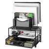 HOMEMAXS Mesh Desk Organizer with Sliding Drawer, 5 Removable Stacking Sorter Sections and Double Tray, Durable Steel Mesh Construction, Black