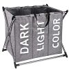 KINDEN Laundry Hamper Sorter - Stainless Steel X-Frame Basket with Large 3 Section, Thick Cotton & Linen, Mesh Bundle Pocket with Handles for Home, Collapsible, Grey