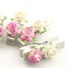 Summer-Ray 50 Handmade Mulberry Flower Decorated Mini White Wooden Clothespin Wedding Favors Decoration (White-Pink)