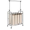 Bonnlo 4-Bag Rolling Laundry Sorter with Adjustable Hanging Bar, Chrome/Beige