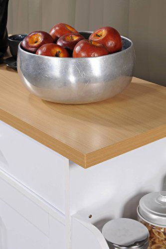 Hodedah Kitchen Island with Spice Rack, Towel Rack & Drawer, White