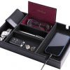 Oliver Legato Valet Tray for Men – Desk Organizer Tray with Smartphone Charging Station - EDC Dresser – Catch All Nightstand Dresser Valet – Vegan Leather Catchall Tray – Dresser Top Organizer