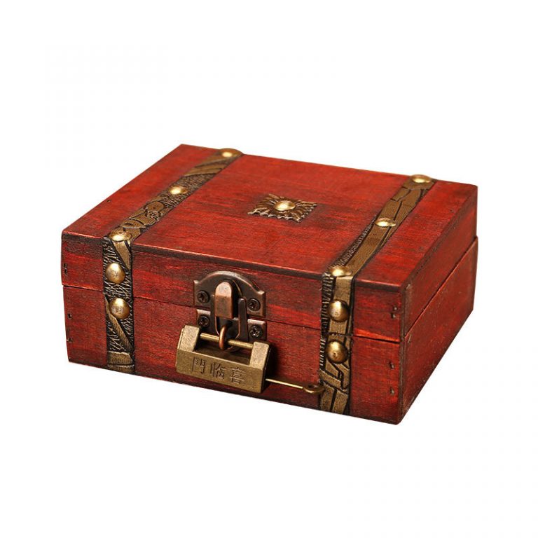 Wooden storage box vintage style Metal Lock box for jewelry & book packaging small retro Desktop crafts wedding gifts