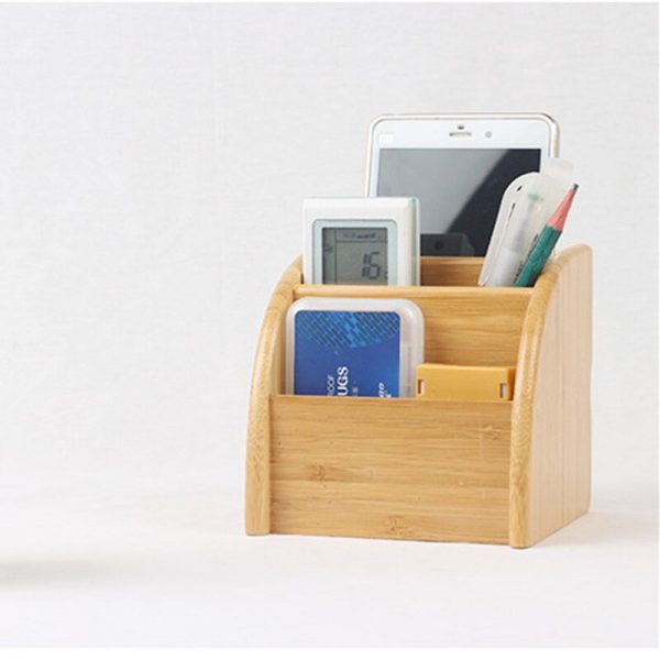 Bamboo Storage Box 3 Slots Table Decor Remote Control Holder Multiple-Use
