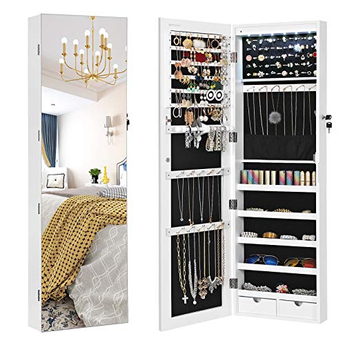 SONGMICS Full Screen Mirrored Jewelry Cabinet Armoire