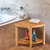 Giantex Bamboo Corner Shower Bench W/Shelf for Bathroom Spa Bath