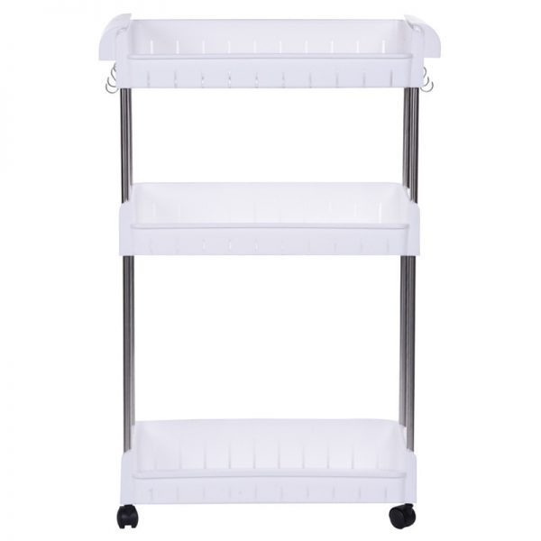 Maximize Your Space with 3-Tier Stainless Steel Side Shelves - Mobile Storage Solution for Bathroom, Kitchen, and Refrigerator
