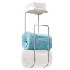 mDesign Wall-Mounted Metal Towel Rack with Shelf – Space-Saving Bathroom Organizer (2-Pack, Satin Finish)