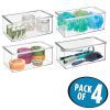 mDesign Long Plastic Stackable Storage Container Bin Box, Hinged Lid