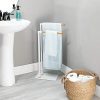 mDesign Tall Modern Metal and Bamboo Wood Towel Rack Holder