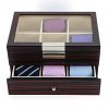 Tie Display Case for 12 Ties Ebony Walnut Two Level Storage Box